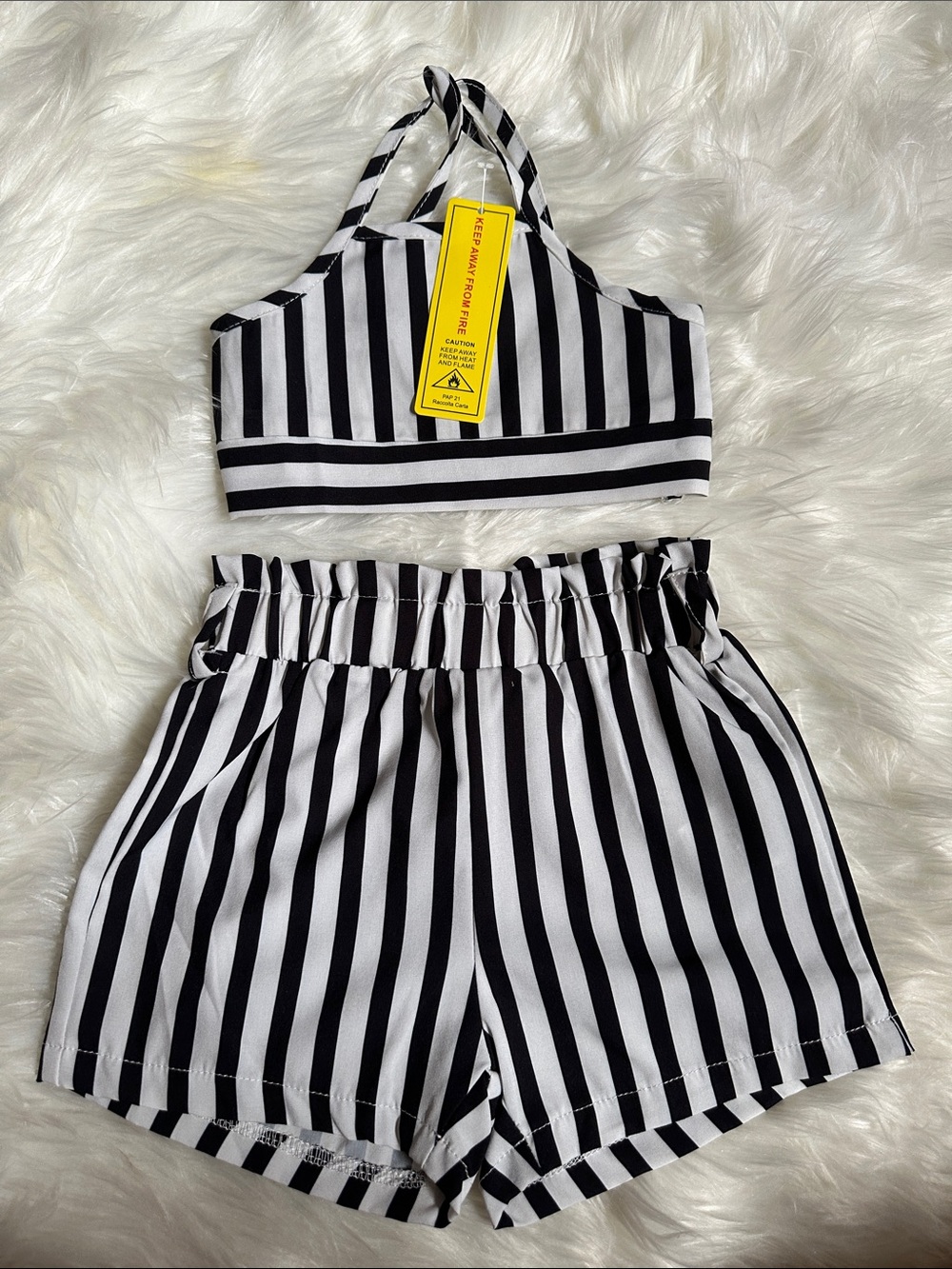 SHEIN Black & White Striped Halter Crop Top with High-Waist Shorts